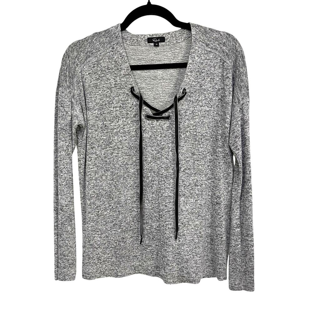 Rails Leigh Women’s XS Melange Gray Lace Up Long Sleeve Soft Knit Top